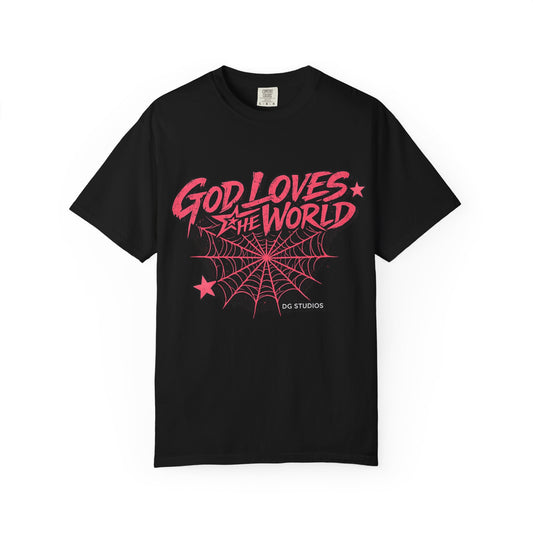 God Loves the World T-Shirt — Retro Spiderweb Graphic Christian Tee