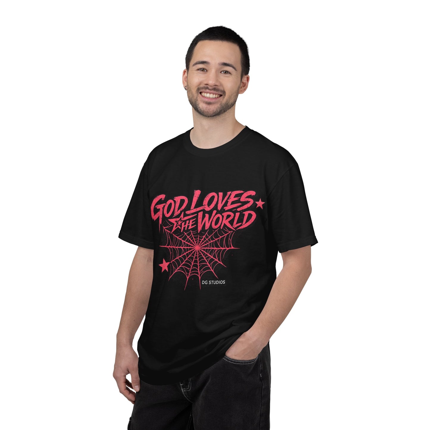 God Loves the World T-Shirt — Retro Spiderweb Graphic Christian Tee