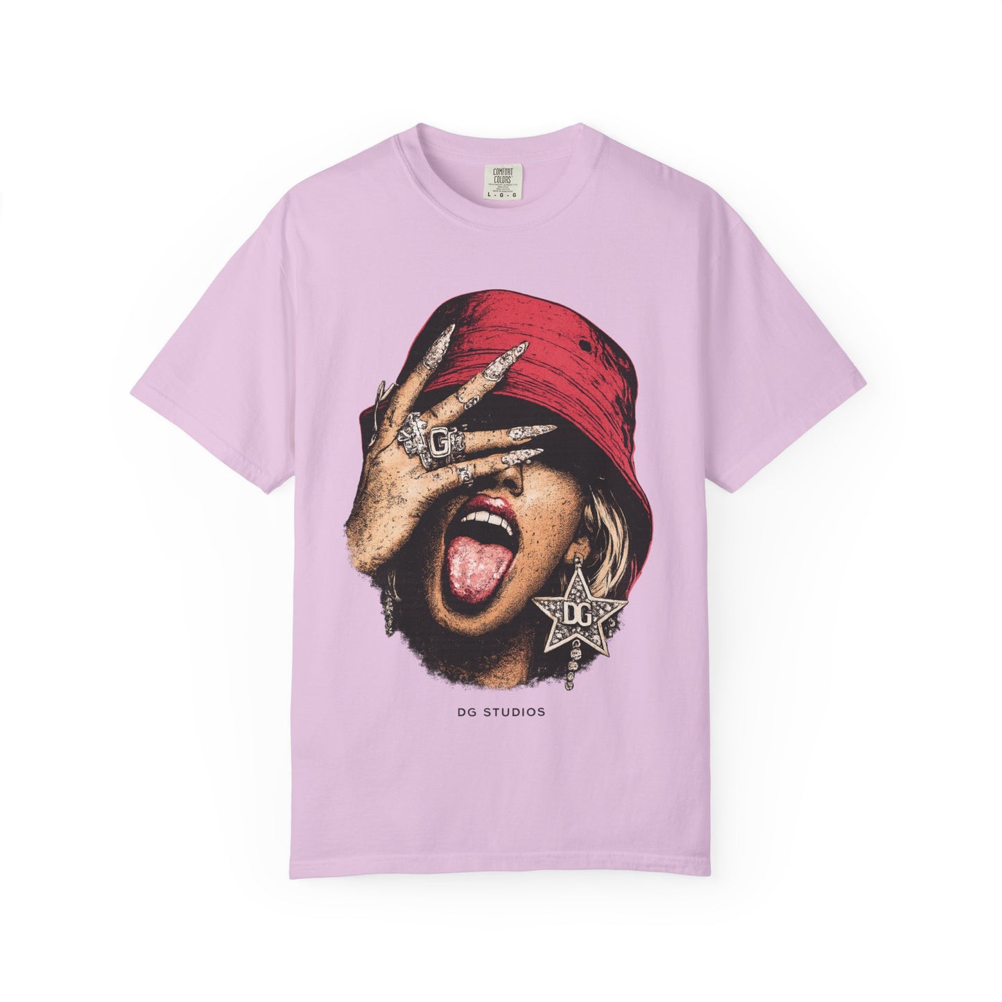 Graphic T-Shirt — Red Bucket Hat Portrait Tee (DG Studios)