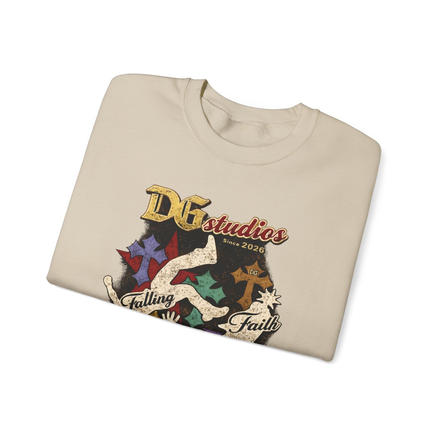 Crewneck Sweatshirt — DG Studios 'Holding Faith Through' Vintage Cross & Dove Design