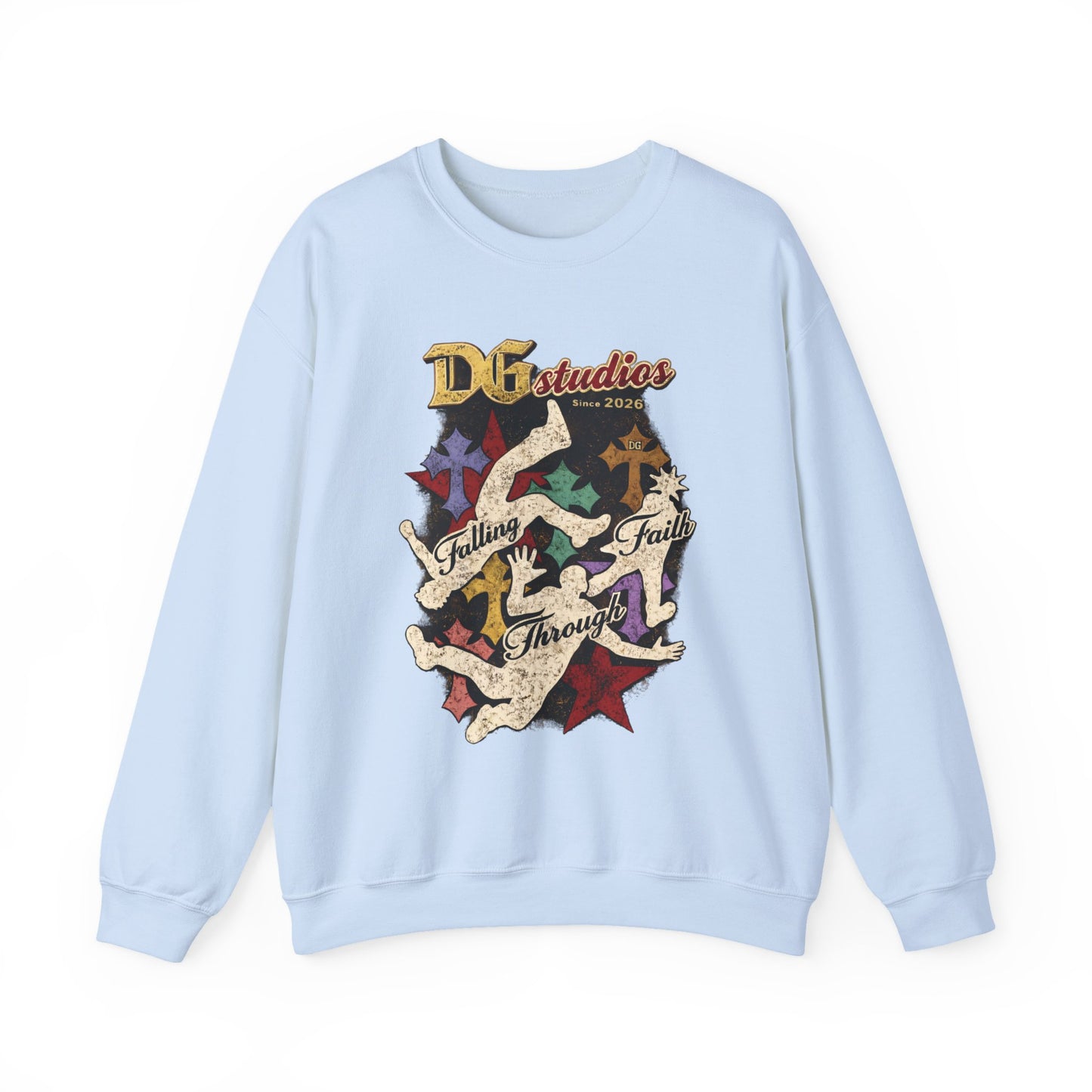 Crewneck Sweatshirt — DG Studios 'Holding Faith Through' Vintage Cross & Dove Design
