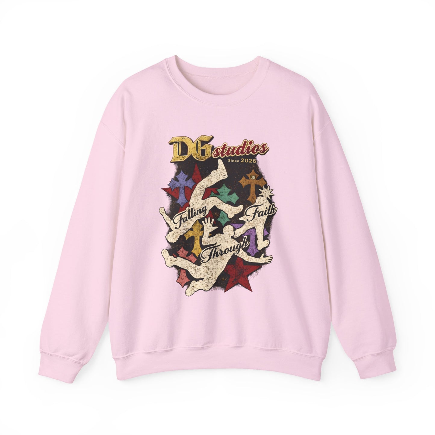 Crewneck Sweatshirt — DG Studios 'Holding Faith Through' Vintage Cross & Dove Design
