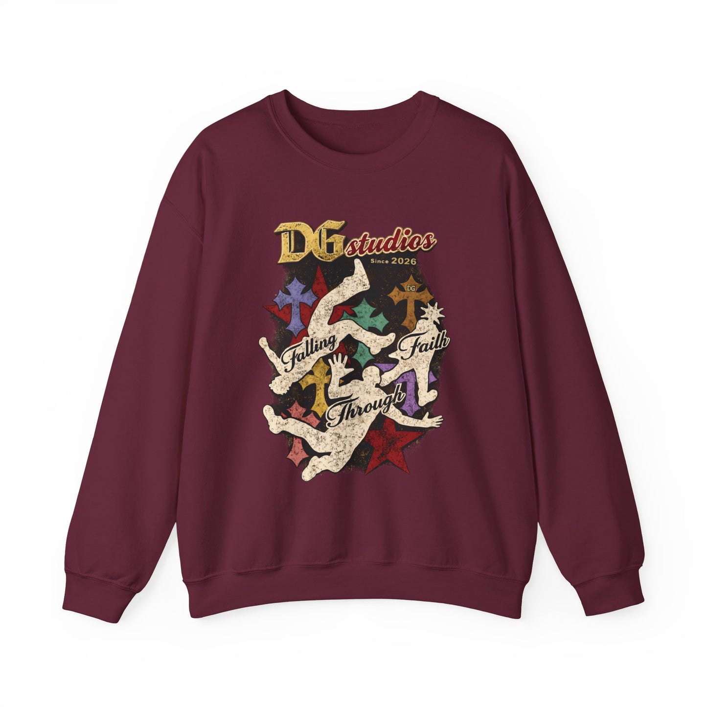 Crewneck Sweatshirt — DG Studios 'Holding Faith Through' Vintage Cross & Dove Design