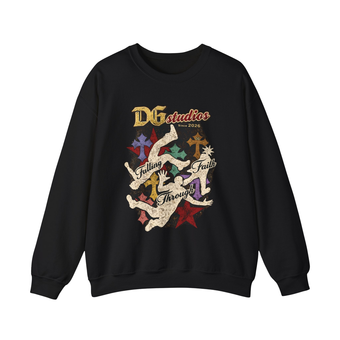 Crewneck Sweatshirt — DG Studios 'Holding Faith Through' Vintage Cross & Dove Design