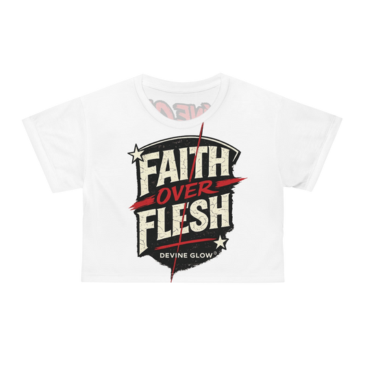 Faith Over Flesh Crop Tee — Devine Glow Skeleton Heart Graphic