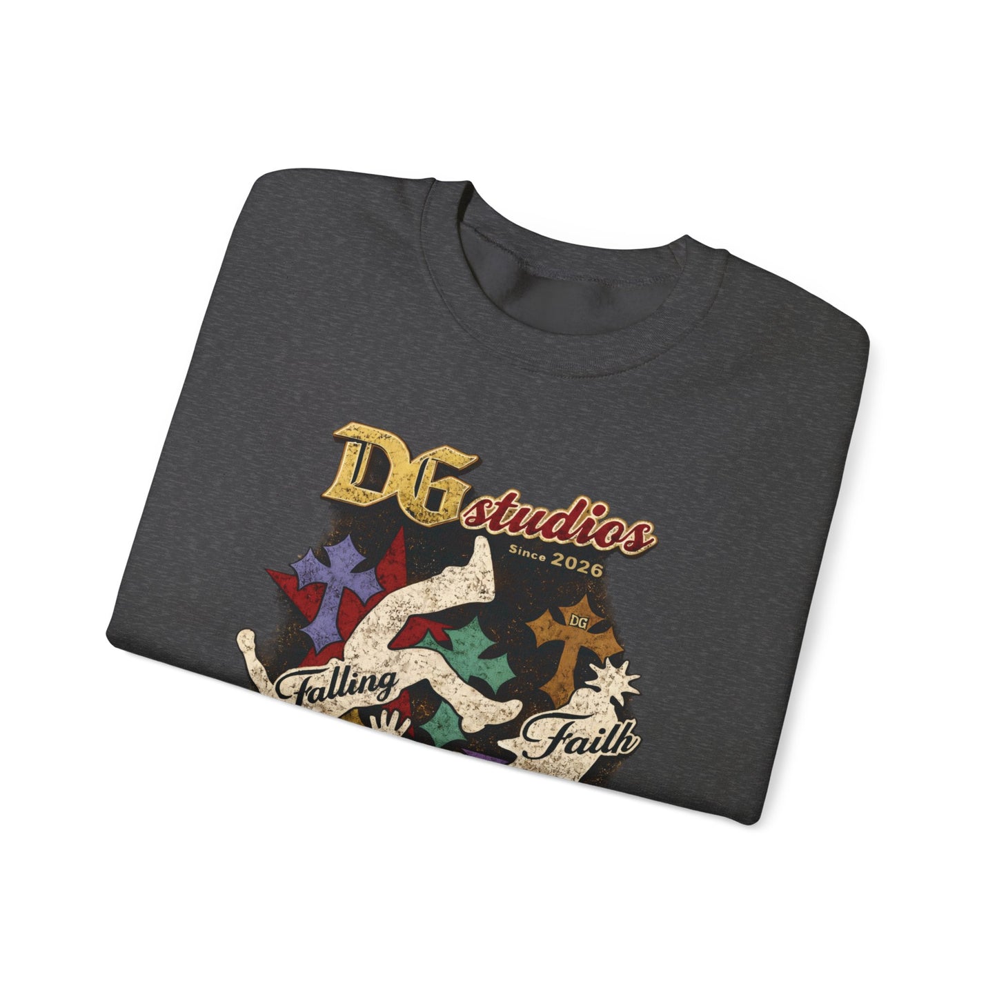 Crewneck Sweatshirt — DG Studios 'Holding Faith Through' Vintage Cross & Dove Design