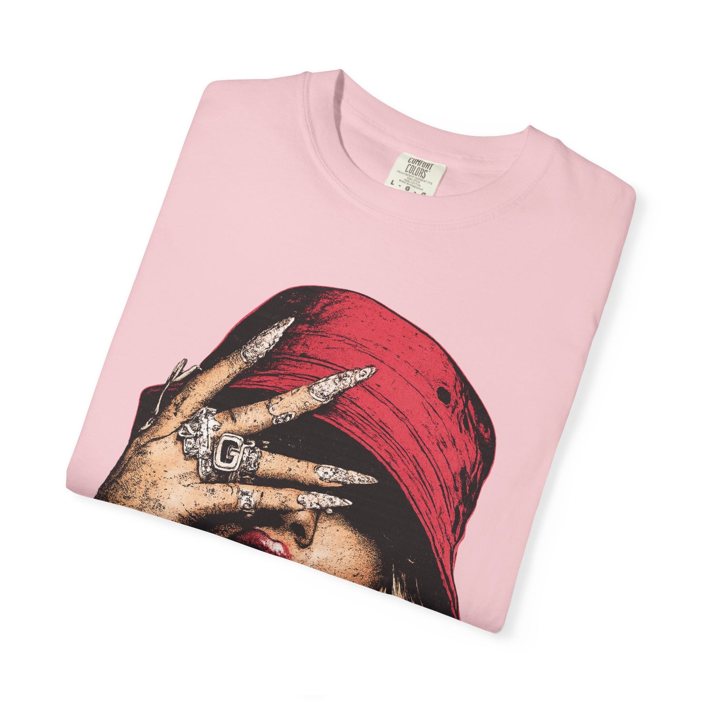 Graphic T-Shirt — Red Bucket Hat Portrait Tee (DG Studios)