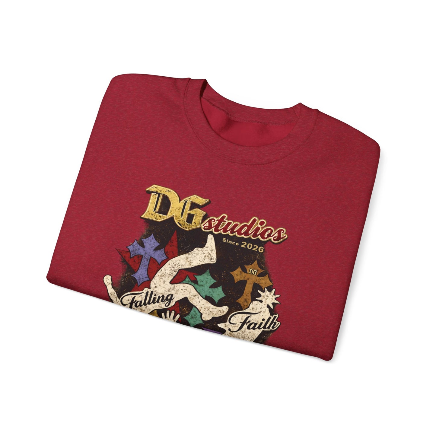 Crewneck Sweatshirt — DG Studios 'Holding Faith Through' Vintage Cross & Dove Design