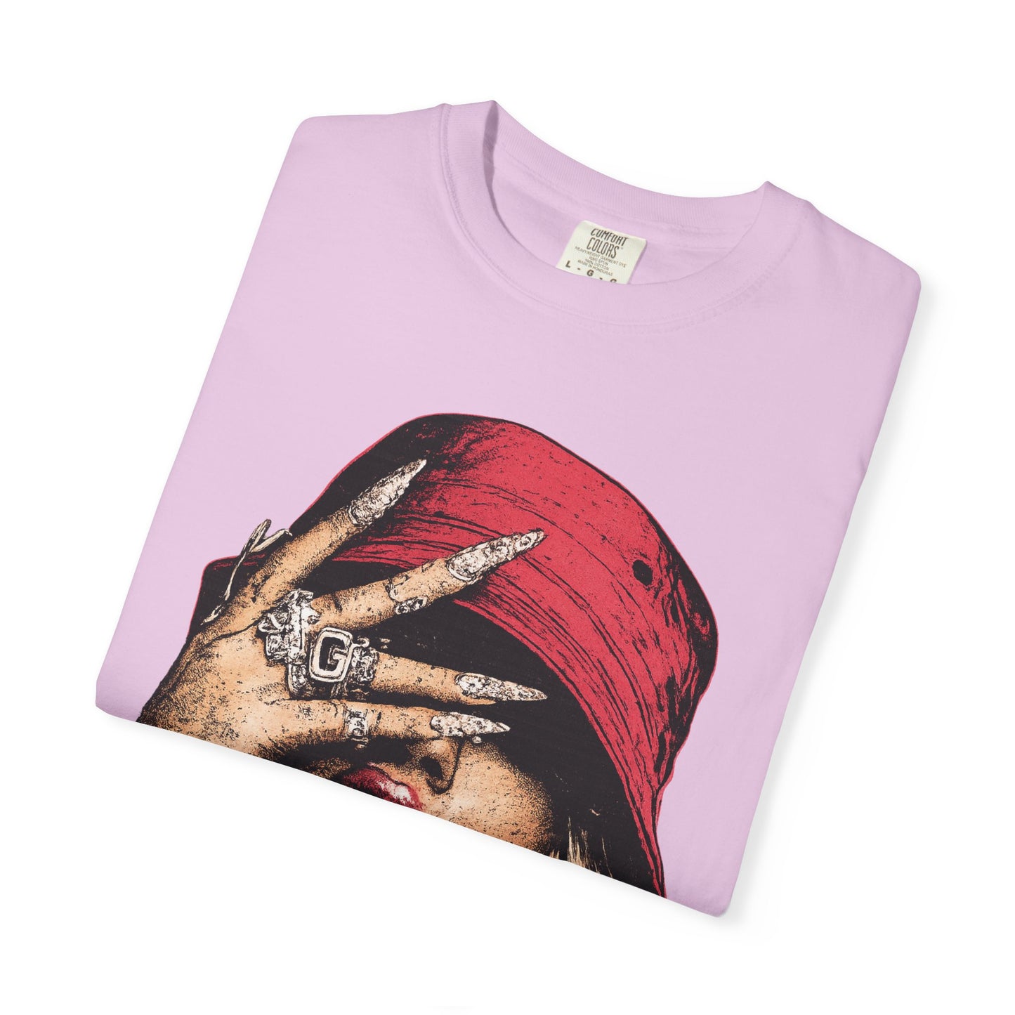 Graphic T-Shirt — Red Bucket Hat Portrait Tee (DG Studios)