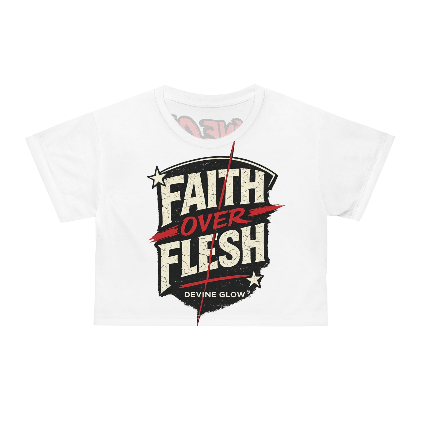 Faith Over Flesh Crop Tee — Devine Glow Skeleton Heart Graphic