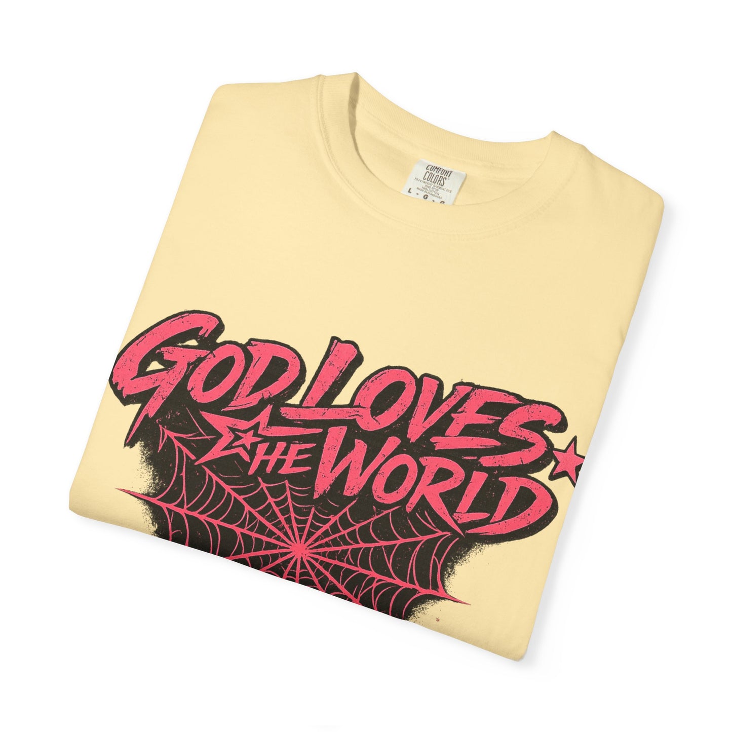God Loves the World T-Shirt — Retro Spiderweb Graphic Christian Tee