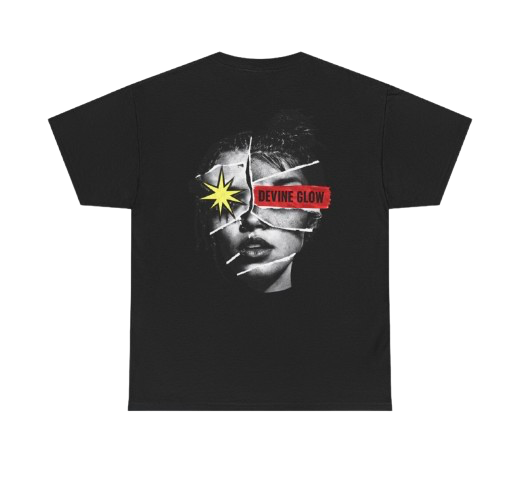 Devine Glow Graphic Tee — Retro Cyber Portrait T-Shirt