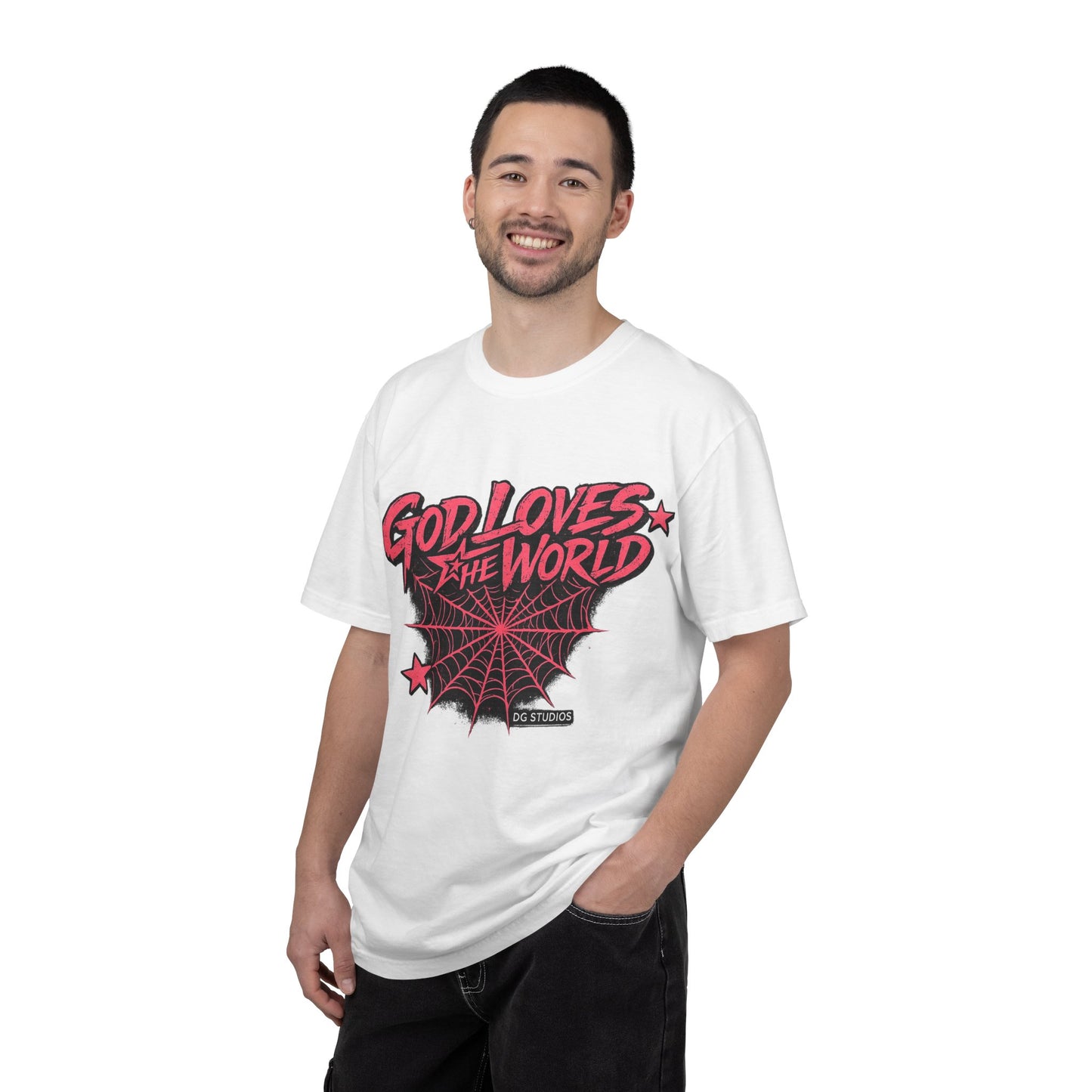 God Loves the World T-Shirt — Retro Spiderweb Graphic Christian Tee