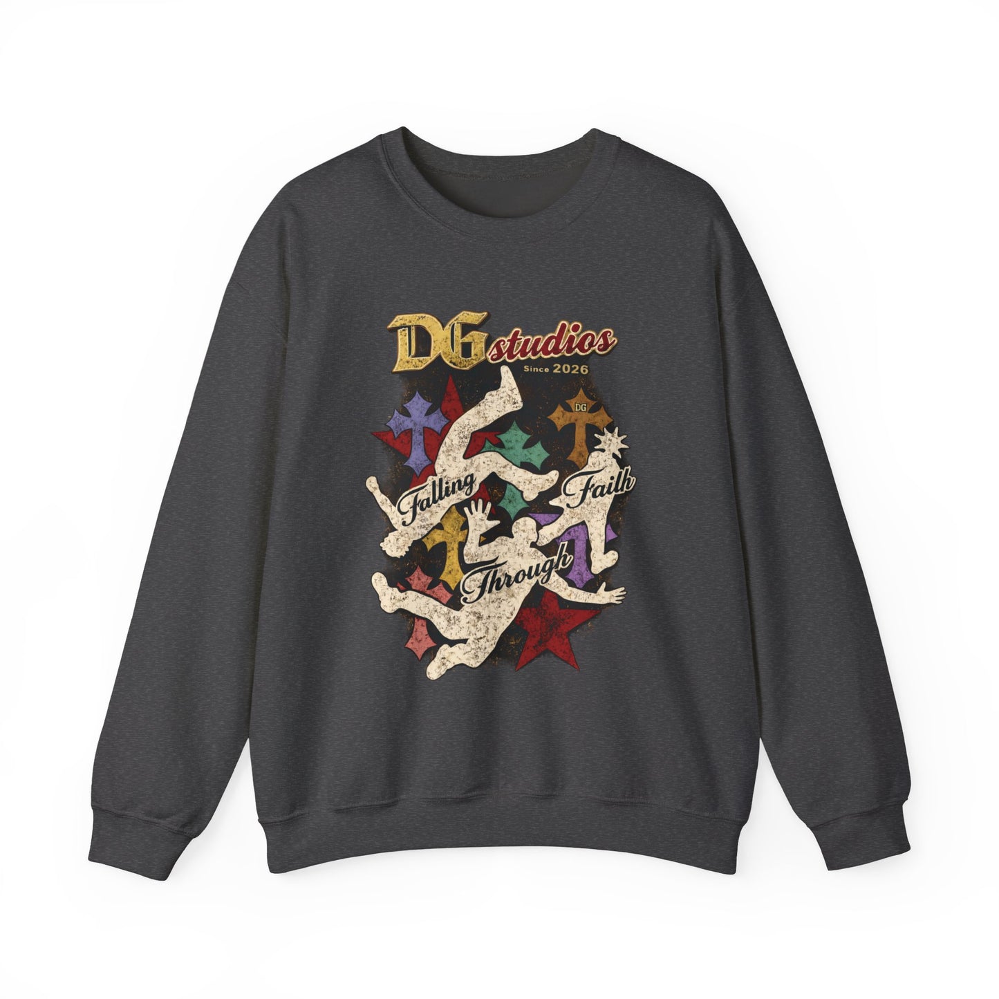 Crewneck Sweatshirt — DG Studios 'Holding Faith Through' Vintage Cross & Dove Design