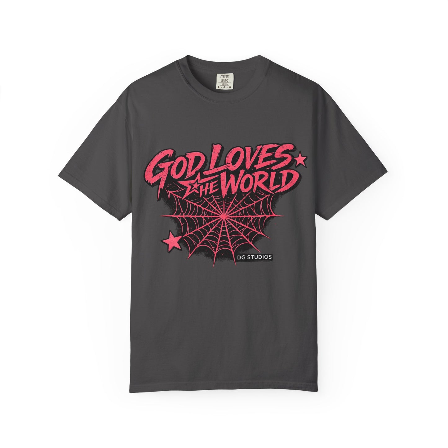 God Loves the World T-Shirt — Retro Spiderweb Graphic Christian Tee