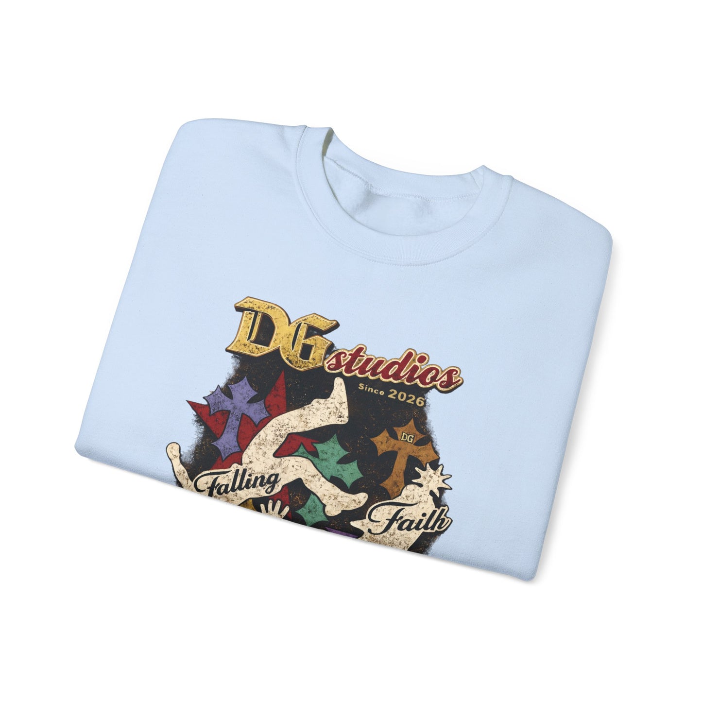 Crewneck Sweatshirt — DG Studios 'Holding Faith Through' Vintage Cross & Dove Design