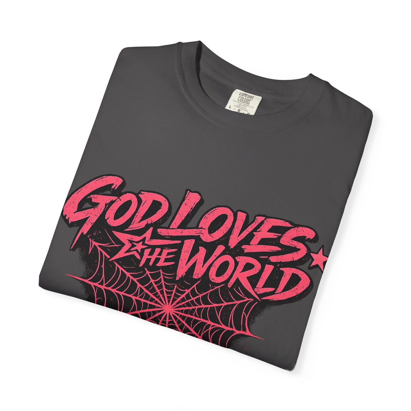 God Loves the World T-Shirt — Retro Spiderweb Graphic Christian Tee