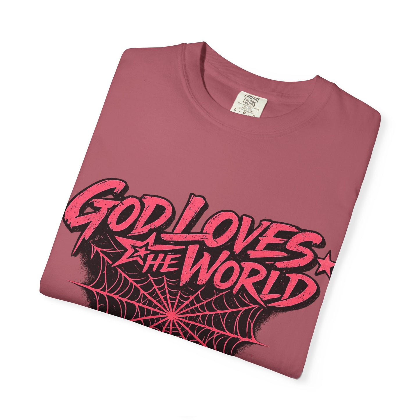 God Loves the World T-Shirt — Retro Spiderweb Graphic Christian Tee
