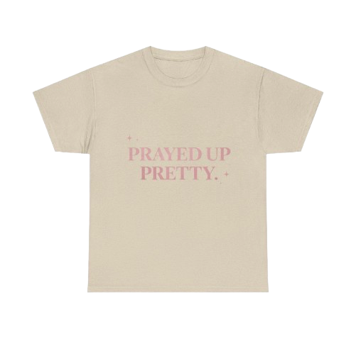 T-Shirt — "Prayed Up Pretty" Angel Graphic Tee (Pink Heart Sunglasses)