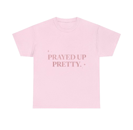 T-Shirt — "Prayed Up Pretty" Angel Graphic Tee (Pink Heart Sunglasses)