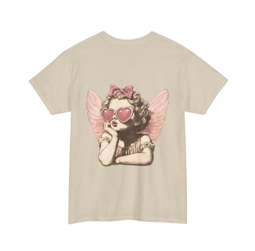 T-Shirt — "Prayed Up Pretty" Angel Graphic Tee (Pink Heart Sunglasses)